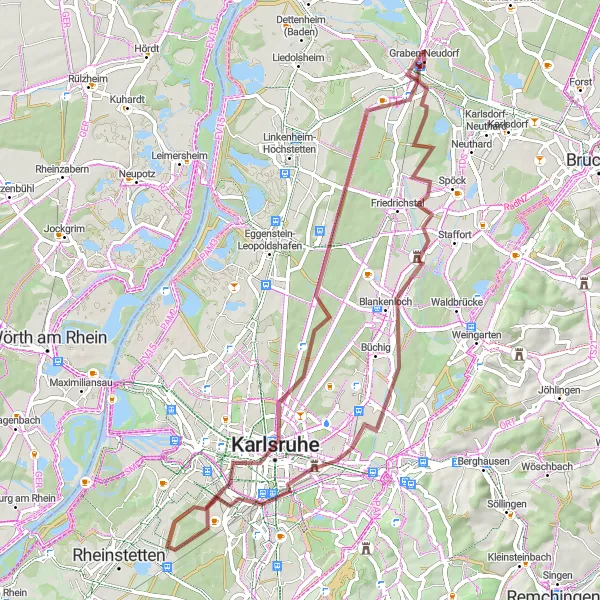 Map miniature of "Karlsruhe City Ride" cycling inspiration in Karlsruhe, Germany. Generated by Tarmacs.app cycling route planner