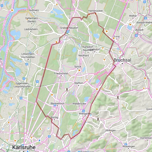 Map miniature of "Exploring the Natural Beauty of Michaelsberg" cycling inspiration in Karlsruhe, Germany. Generated by Tarmacs.app cycling route planner