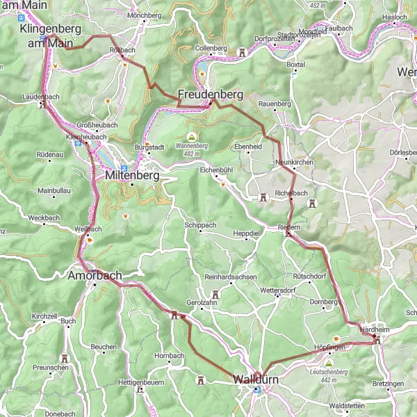 Karten-Miniaturansicht der Radinspiration "Gravel-Abenteuer rund um Walldürn" in Karlsruhe, Germany. Erstellt vom Tarmacs.app-Routenplaner für Radtouren