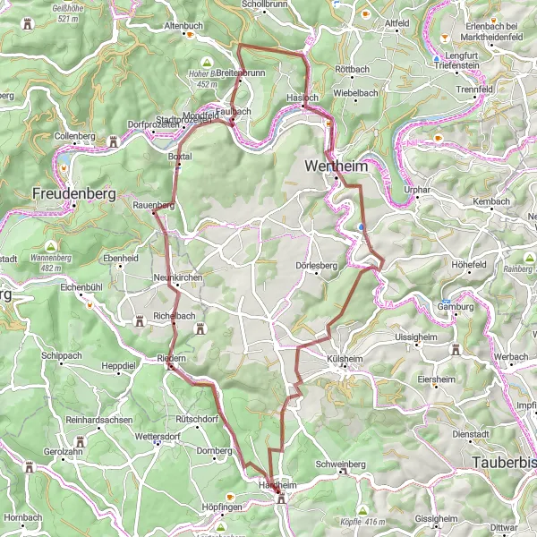 Karten-Miniaturansicht der Radinspiration "Gravel-Abenteuer um Hardheim" in Karlsruhe, Germany. Erstellt vom Tarmacs.app-Routenplaner für Radtouren