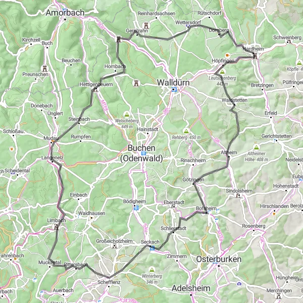 Map miniature of "The Karlsruhe Adventure" cycling inspiration in Karlsruhe, Germany. Generated by Tarmacs.app cycling route planner