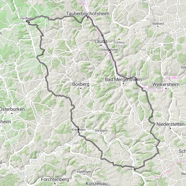 Map miniature of "Karlsruhe Epic Road Cycling" cycling inspiration in Karlsruhe, Germany. Generated by Tarmacs.app cycling route planner