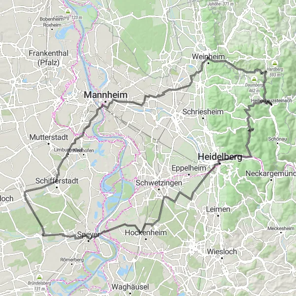 Map miniature of "Exploring the Countryside and Historic Landmarks" cycling inspiration in Karlsruhe, Germany. Generated by Tarmacs.app cycling route planner