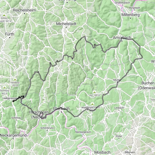 Map miniature of "The Scenic Road Adventure" cycling inspiration in Karlsruhe, Germany. Generated by Tarmacs.app cycling route planner