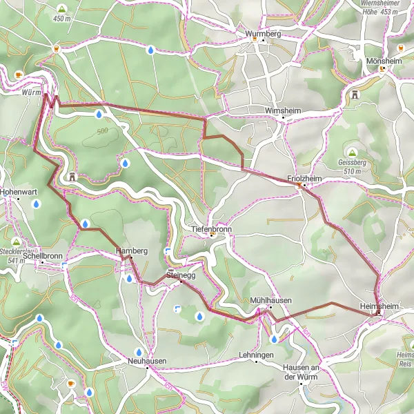 Map miniature of "Short and adventurous gravel loop" cycling inspiration in Karlsruhe, Germany. Generated by Tarmacs.app cycling route planner