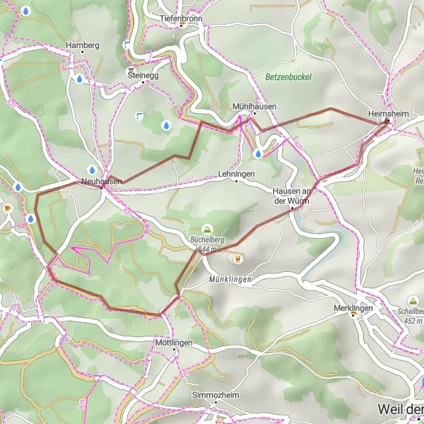 Map miniature of "Countryside Gems: Heimsheim to Neuhausen" cycling inspiration in Karlsruhe, Germany. Generated by Tarmacs.app cycling route planner
