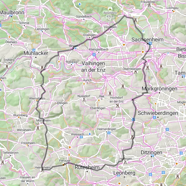 Map miniature of "Road cycling adventure with scenic landscapes" cycling inspiration in Karlsruhe, Germany. Generated by Tarmacs.app cycling route planner