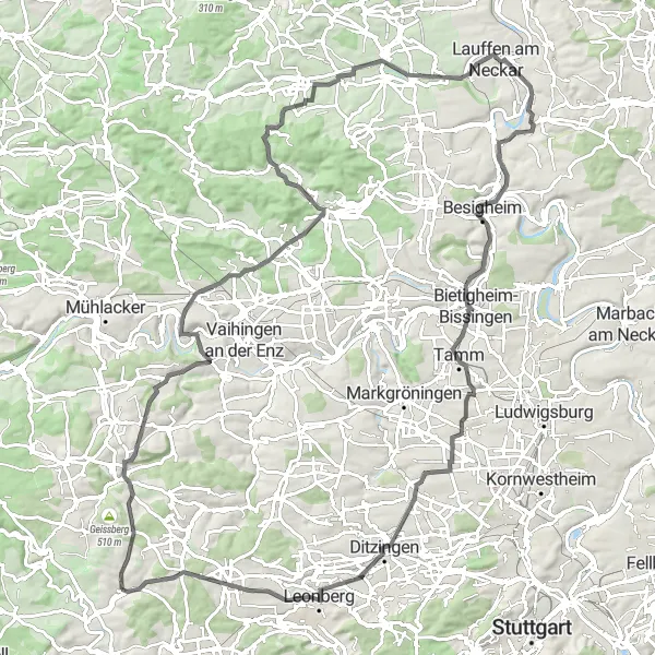 Map miniature of "Picturesque Route: Heimsheim to Perouse" cycling inspiration in Karlsruhe, Germany. Generated by Tarmacs.app cycling route planner