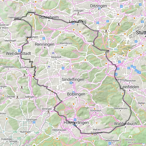 Karten-Miniaturansicht der Radinspiration "Rundtour um Heimsheimer Reis" in Karlsruhe, Germany. Erstellt vom Tarmacs.app-Routenplaner für Radtouren