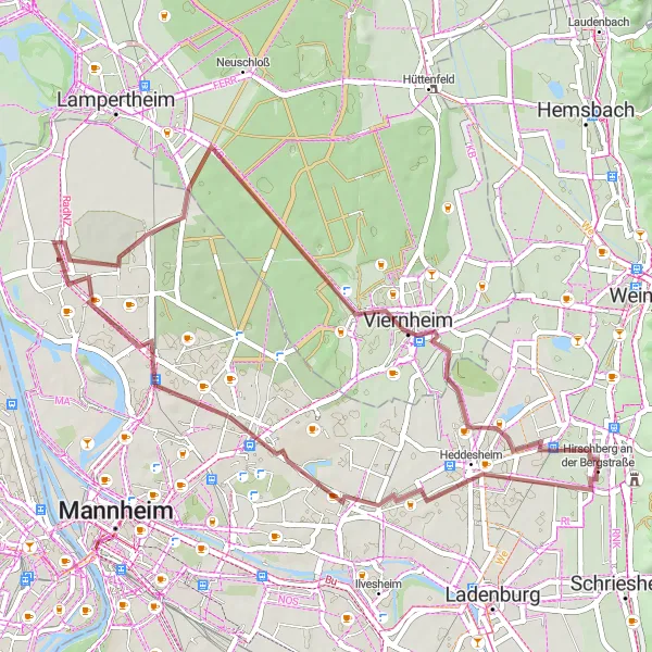 Map miniature of "Country Charm" cycling inspiration in Karlsruhe, Germany. Generated by Tarmacs.app cycling route planner