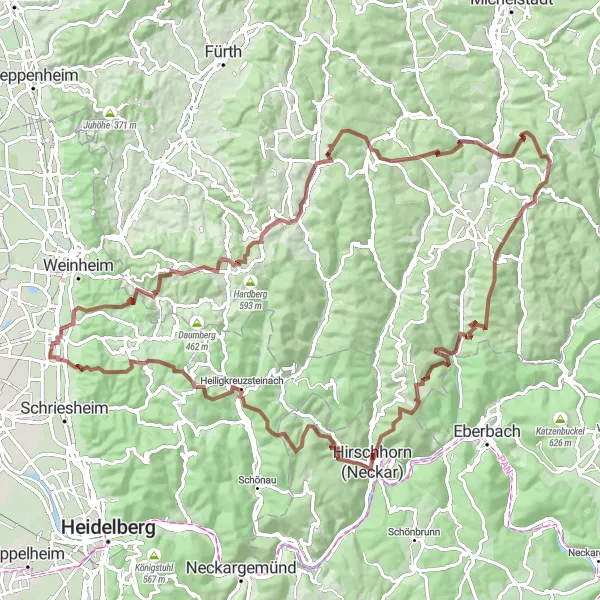 Karten-Miniaturansicht der Radinspiration "Bergabenteuer und Aussichtspunkte" in Karlsruhe, Germany. Erstellt vom Tarmacs.app-Routenplaner für Radtouren