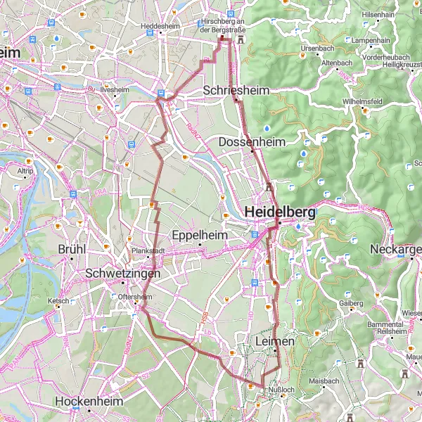 Karten-Miniaturansicht der Radinspiration "Hügeliges Gravel-Abenteuer" in Karlsruhe, Germany. Erstellt vom Tarmacs.app-Routenplaner für Radtouren