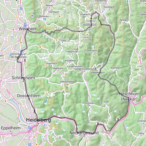 Map miniature of "Scenic Road Loop" cycling inspiration in Karlsruhe, Germany. Generated by Tarmacs.app cycling route planner