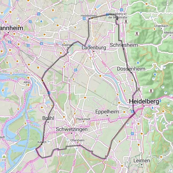 Map miniature of "Riverside Ride" cycling inspiration in Karlsruhe, Germany. Generated by Tarmacs.app cycling route planner