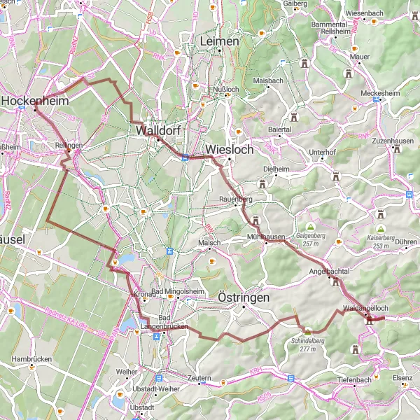 Map miniature of "Hockenheim to Reilingen Gravel Adventure" cycling inspiration in Karlsruhe, Germany. Generated by Tarmacs.app cycling route planner