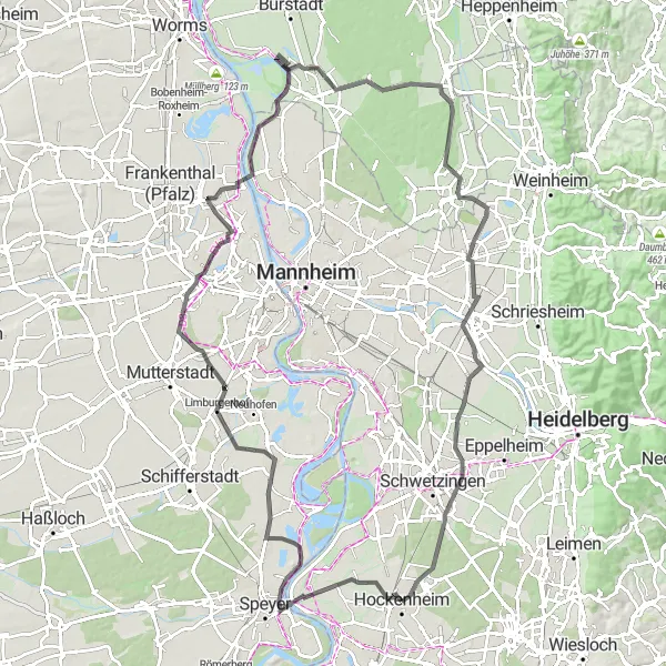 Karten-Miniaturansicht der Radinspiration "Panorama-Tour um Hockenheim" in Karlsruhe, Germany. Erstellt vom Tarmacs.app-Routenplaner für Radtouren