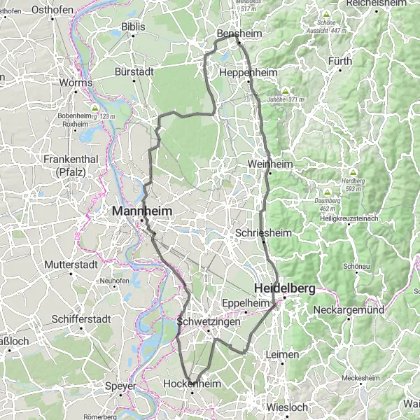 Karten-Miniaturansicht der Radinspiration "Rundtour um Hockenheim über Lorsch" in Karlsruhe, Germany. Erstellt vom Tarmacs.app-Routenplaner für Radtouren