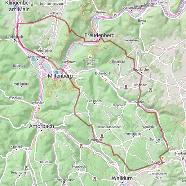 Karten-Miniaturansicht der Radinspiration "Die Höpfingen Miltenberg Route" in Karlsruhe, Germany. Erstellt vom Tarmacs.app-Routenplaner für Radtouren