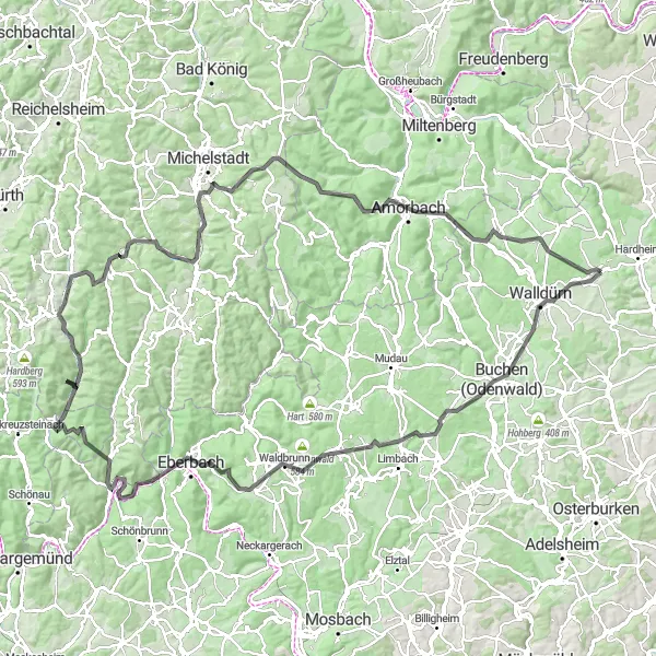 Karten-Miniaturansicht der Radinspiration "Radtour durch den Odenwald" in Karlsruhe, Germany. Erstellt vom Tarmacs.app-Routenplaner für Radtouren