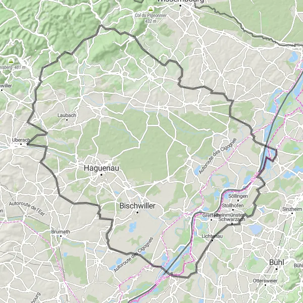 Map miniature of "Ultimate Challenge: Exploring Northern Karlsruhe" cycling inspiration in Karlsruhe, Germany. Generated by Tarmacs.app cycling route planner