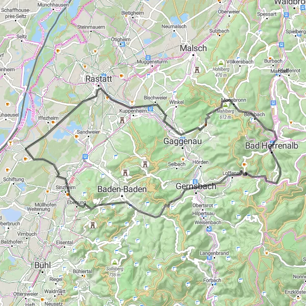 Karten-Miniaturansicht der Radinspiration "Herausforderung im Schwarzwald" in Karlsruhe, Germany. Erstellt vom Tarmacs.app-Routenplaner für Radtouren