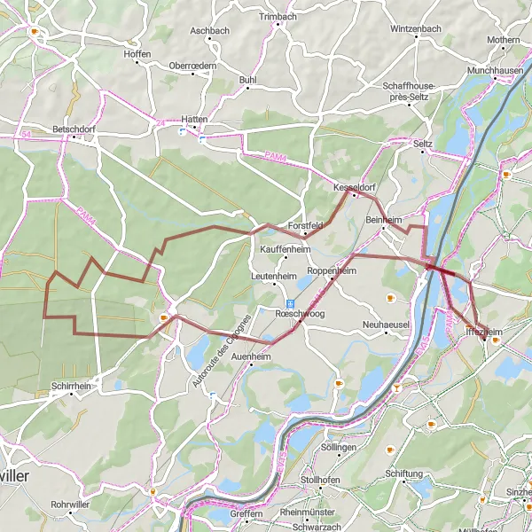 Map miniature of "Hidden Gems and Historic Sites" cycling inspiration in Karlsruhe, Germany. Generated by Tarmacs.app cycling route planner