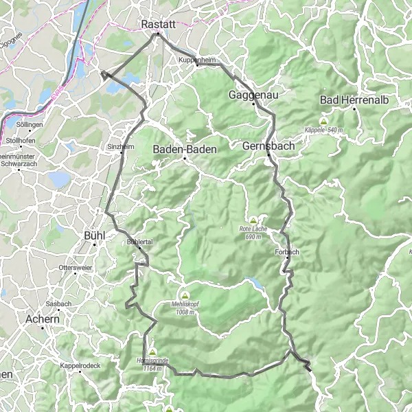 Karten-Miniaturansicht der Radinspiration "Hornisgrinde Runde" in Karlsruhe, Germany. Erstellt vom Tarmacs.app-Routenplaner für Radtouren