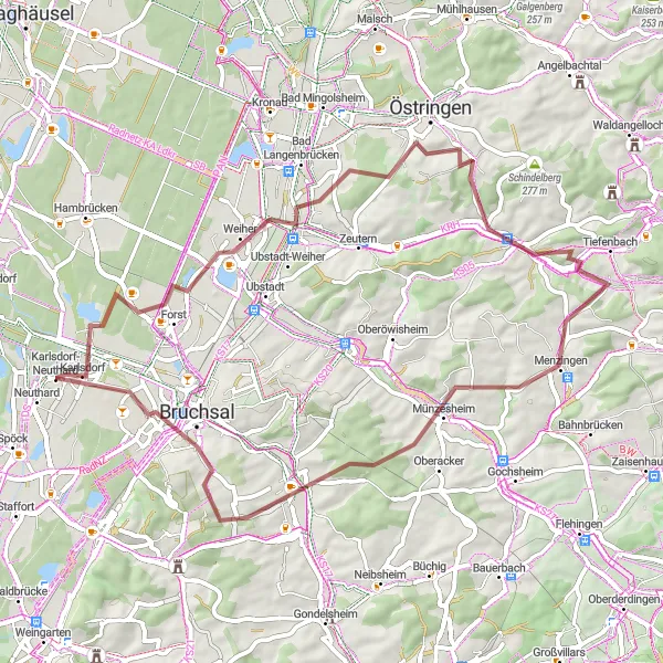 Map miniature of "Karlsdorf-Neuthard - Münzesheim Loop" cycling inspiration in Karlsruhe, Germany. Generated by Tarmacs.app cycling route planner