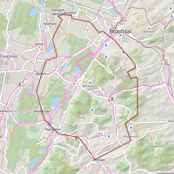 Map miniature of "Bruchsal Adventure Ride" cycling inspiration in Karlsruhe, Germany. Generated by Tarmacs.app cycling route planner