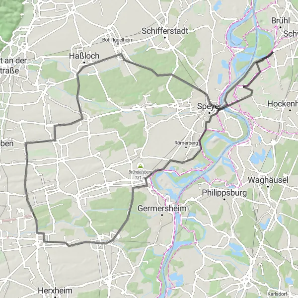 Map miniature of "Air Base Circuit" cycling inspiration in Karlsruhe, Germany. Generated by Tarmacs.app cycling route planner