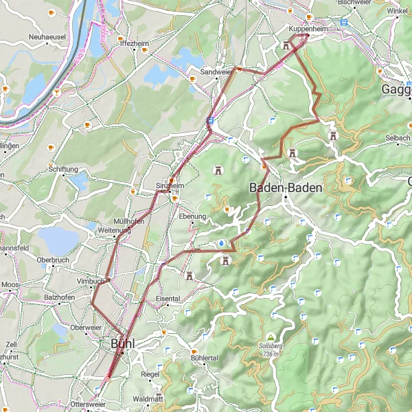 Map miniature of "Mountain Views from Hardberg" cycling inspiration in Karlsruhe, Germany. Generated by Tarmacs.app cycling route planner