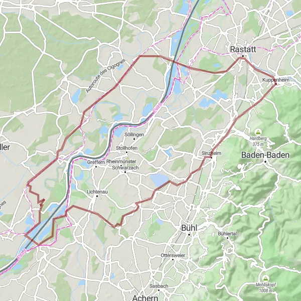 Map miniature of "Gravel Adventure" cycling inspiration in Karlsruhe, Germany. Generated by Tarmacs.app cycling route planner