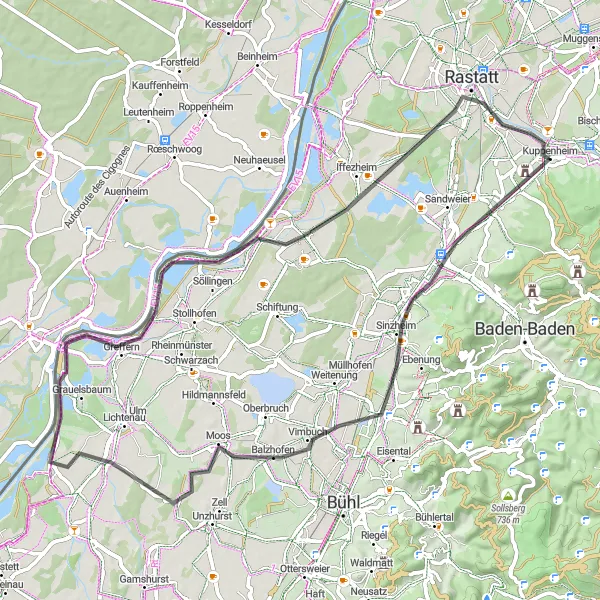 Map miniature of "Vimbuch Natural Tour" cycling inspiration in Karlsruhe, Germany. Generated by Tarmacs.app cycling route planner