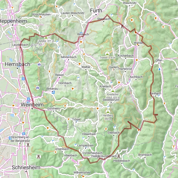 Map miniature of "Discover the Timberland Charm" cycling inspiration in Karlsruhe, Germany. Generated by Tarmacs.app cycling route planner