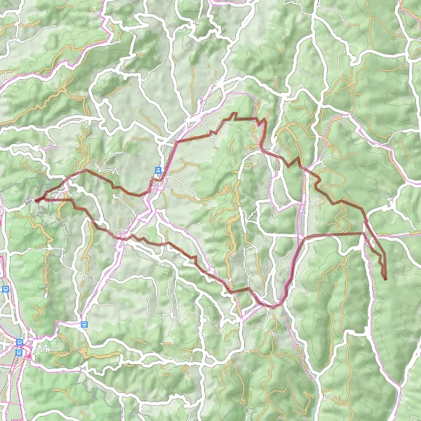 Map miniature of "Laudenbach Gravel Route" cycling inspiration in Karlsruhe, Germany. Generated by Tarmacs.app cycling route planner