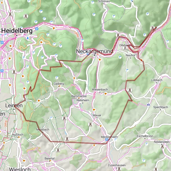 Karten-Miniaturansicht der Radinspiration "Graveltour um Leimen" in Karlsruhe, Germany. Erstellt vom Tarmacs.app-Routenplaner für Radtouren