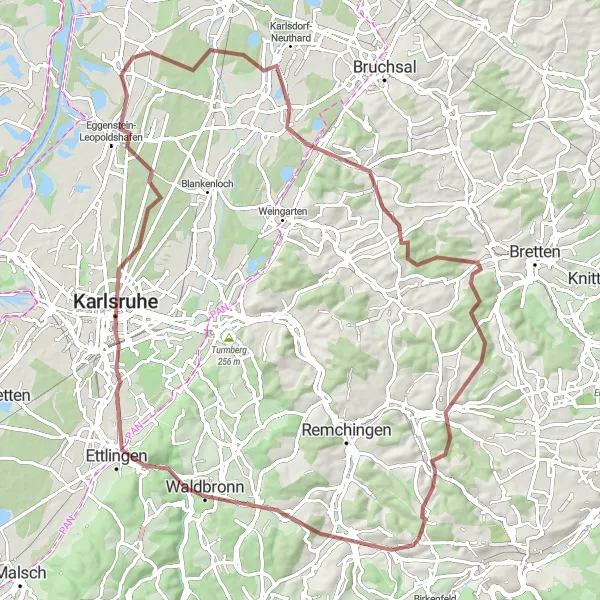 Map miniature of "Michaelsberg Flying Gravel Adventure" cycling inspiration in Karlsruhe, Germany. Generated by Tarmacs.app cycling route planner