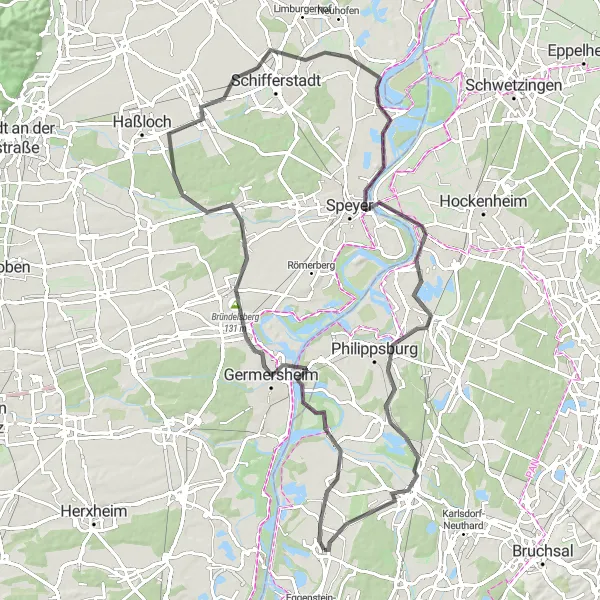 Karten-Miniaturansicht der Radinspiration "Rheinbalkon und mehr" in Karlsruhe, Germany. Erstellt vom Tarmacs.app-Routenplaner für Radtouren