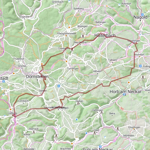 Karten-Miniaturansicht der Radinspiration "Gravel-Expedition um Glatten" in Karlsruhe, Germany. Erstellt vom Tarmacs.app-Routenplaner für Radtouren