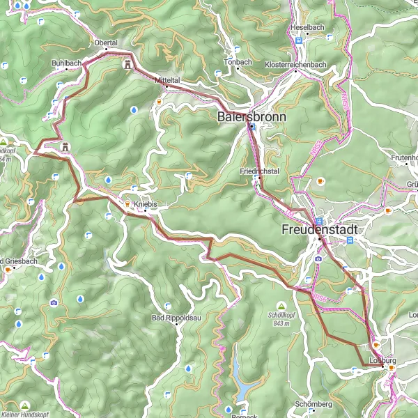 Karten-Miniaturansicht der Radinspiration "Gravel-Abenteuer um Loßburg" in Karlsruhe, Germany. Erstellt vom Tarmacs.app-Routenplaner für Radtouren