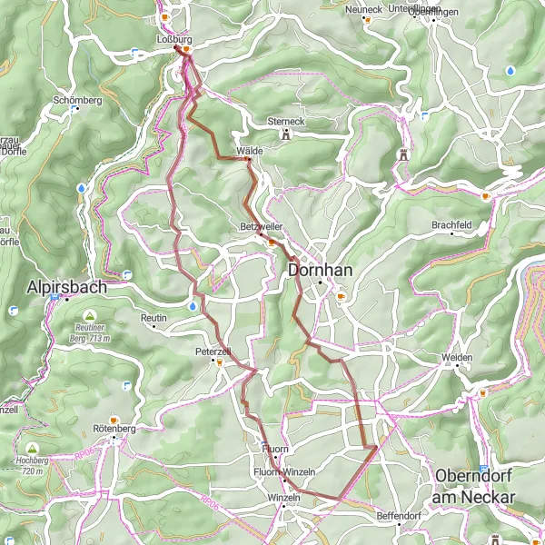 Karten-Miniaturansicht der Radinspiration "Gravel Tour um Dornhan" in Karlsruhe, Germany. Erstellt vom Tarmacs.app-Routenplaner für Radtouren