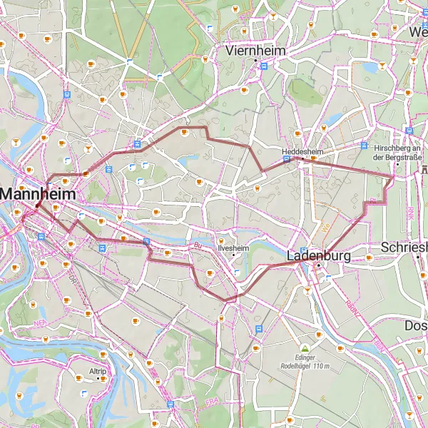 Map miniature of "Nature Explorer" cycling inspiration in Karlsruhe, Germany. Generated by Tarmacs.app cycling route planner