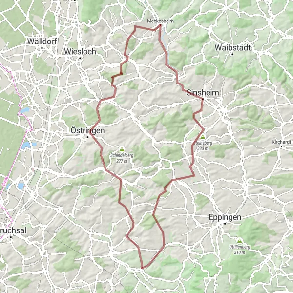 Map miniature of "Zuzenhausen Loop" cycling inspiration in Karlsruhe, Germany. Generated by Tarmacs.app cycling route planner