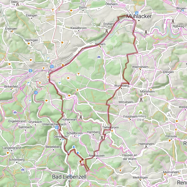 Karten-Miniaturansicht der Radinspiration "Gravel-Tour durch die Natur" in Karlsruhe, Germany. Erstellt vom Tarmacs.app-Routenplaner für Radtouren