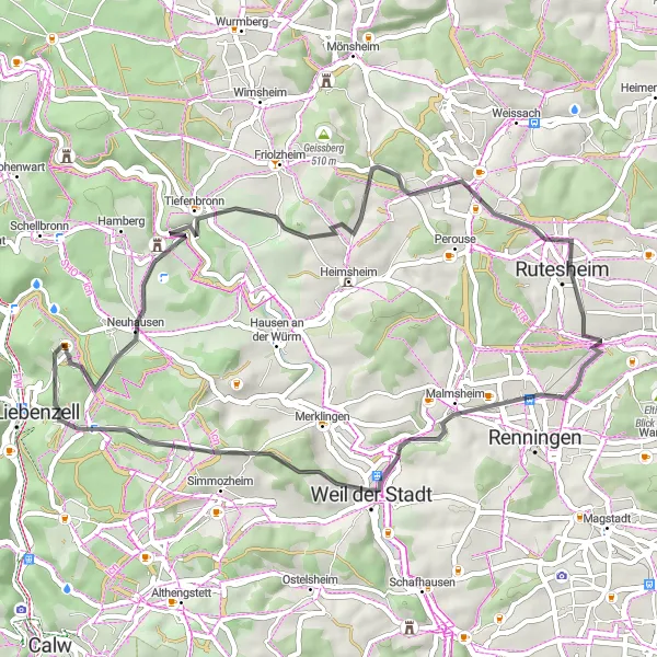 Karten-Miniaturansicht der Radinspiration "Kurze Road-Tour durch die Region" in Karlsruhe, Germany. Erstellt vom Tarmacs.app-Routenplaner für Radtouren