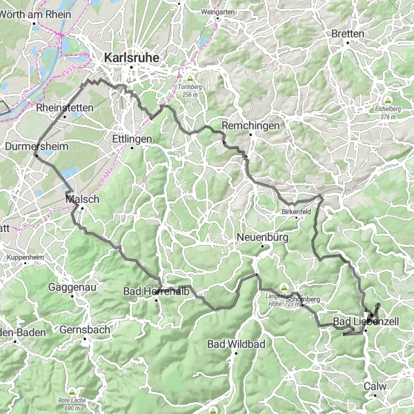 Karten-Miniaturansicht der Radinspiration "Road-Tour durch den Schwarzwald" in Karlsruhe, Germany. Erstellt vom Tarmacs.app-Routenplaner für Radtouren