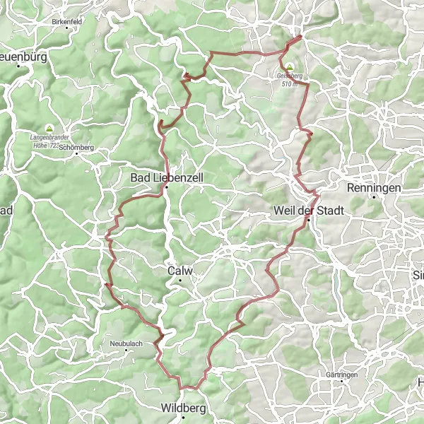Map miniature of "Exploring the Wimsheimer Tal" cycling inspiration in Karlsruhe, Germany. Generated by Tarmacs.app cycling route planner