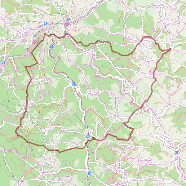Map miniature of "Mönsheim Gravel Adventure" cycling inspiration in Karlsruhe, Germany. Generated by Tarmacs.app cycling route planner