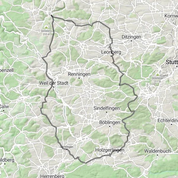 Map miniature of "The Enchanting Denkendorf Loop" cycling inspiration in Karlsruhe, Germany. Generated by Tarmacs.app cycling route planner