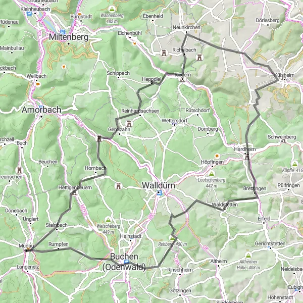 Karten-Miniaturansicht der Radinspiration "Odenwald Panorama Tour" in Karlsruhe, Germany. Erstellt vom Tarmacs.app-Routenplaner für Radtouren